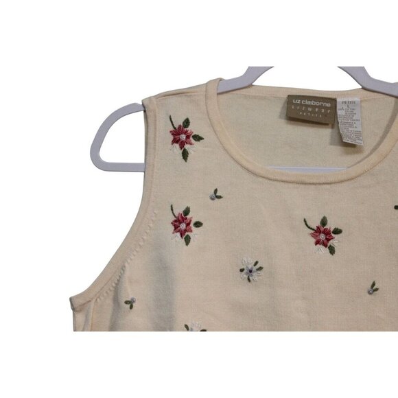 Vintage Knit Top Petite Large Embroidered Floral Feminine Dainty Butter Yellow - Picture 4 of 10